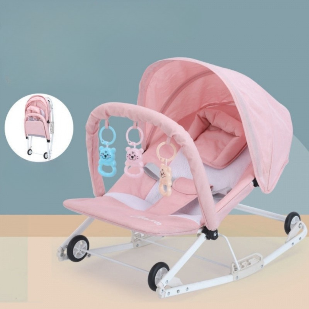 Transat Bébé à Bascule 3-en-1 avec Roues et Moustiquaire